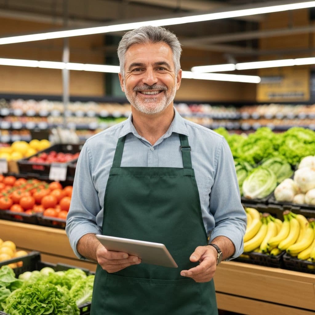 Shop owner using No-Q on tablet